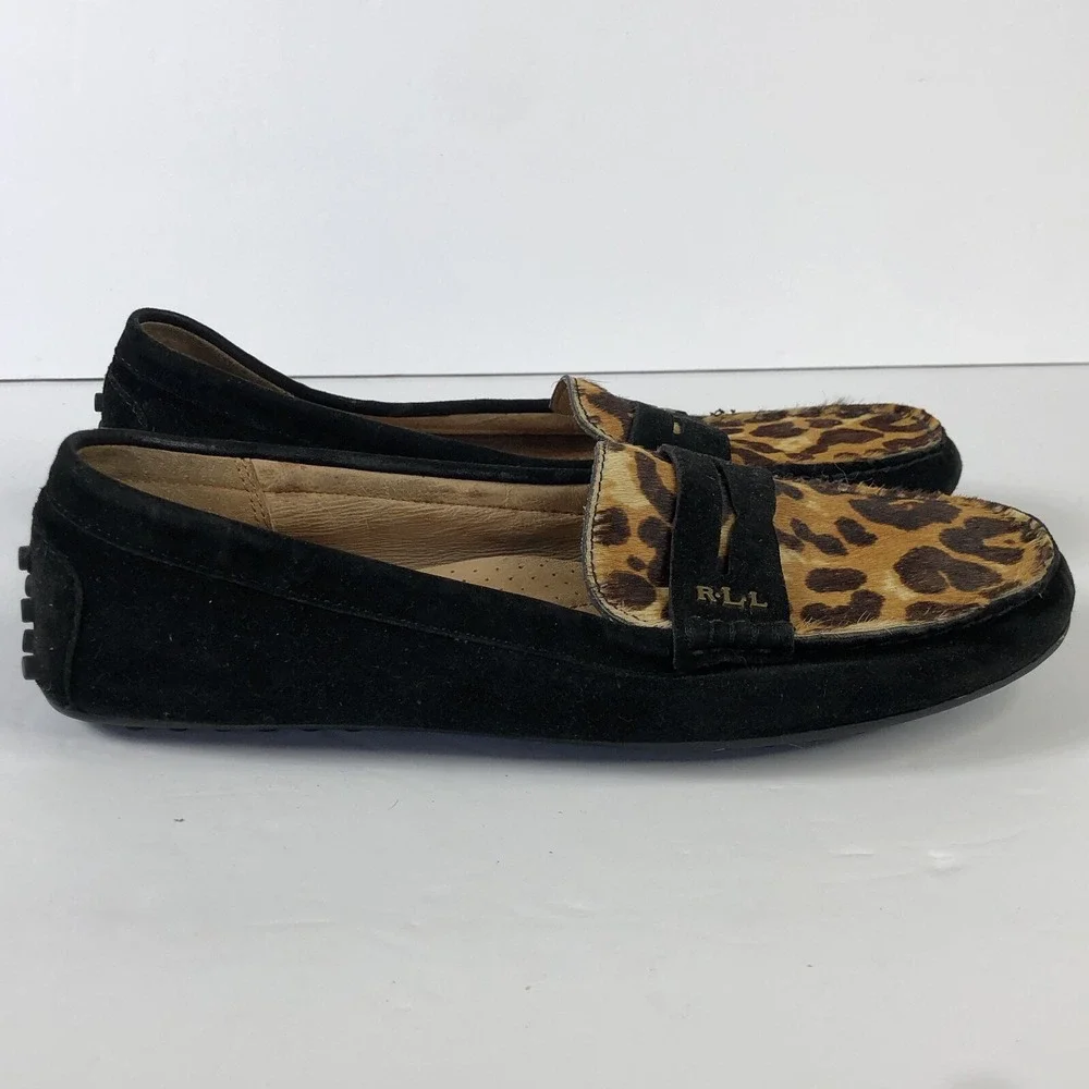 Lauren Ralph Lauren Women 9.5‎ Belen Suede Calf Hair Leopard Print Driving Shoes